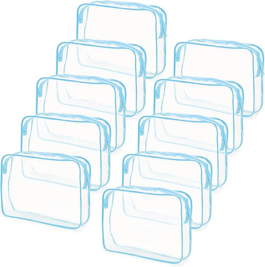 Tbestmax 10 Pack Clear Cosmetic Bags Makeup Bags Portable Waterproof TSA Approved Travel Toiletry Bags Organizer