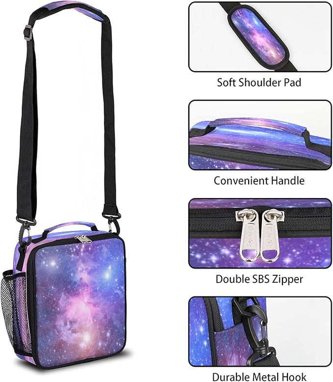 Universe Space Galaxy Nebula Lunch Bag for Girls Boys Outer Space Galaxy Insulated Lunch Box for Kids School Picnic Travel Outdoor,Students Teens Thermal Lunch Tote Bag with Adjustable Shoulder Strap
