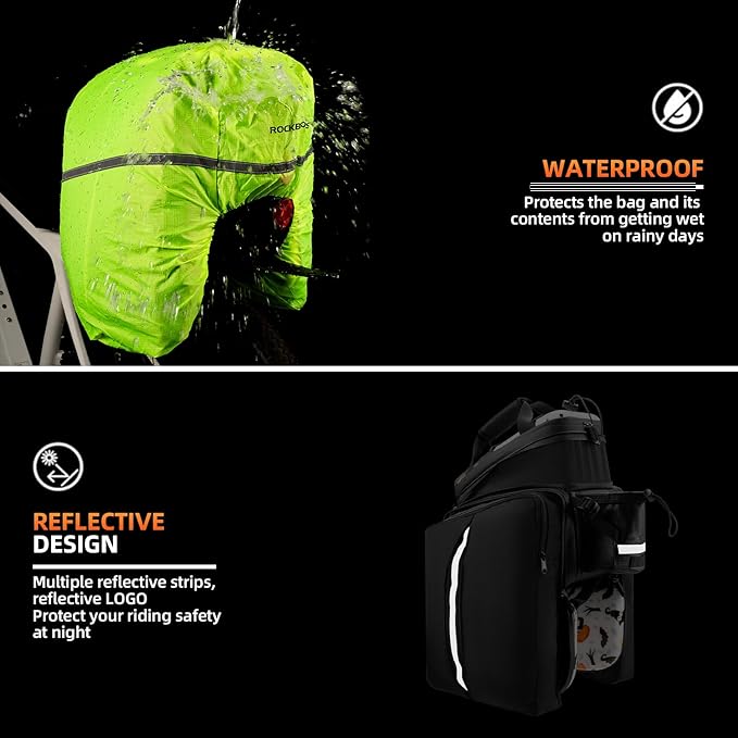 ROCKBROS Bike Rack Bag Trunk Waterproof Bike Bags for Bicycle Rear Rack EVA Hard Shell Bicycle Rear Seat Cargo Pack Pannier 35L White