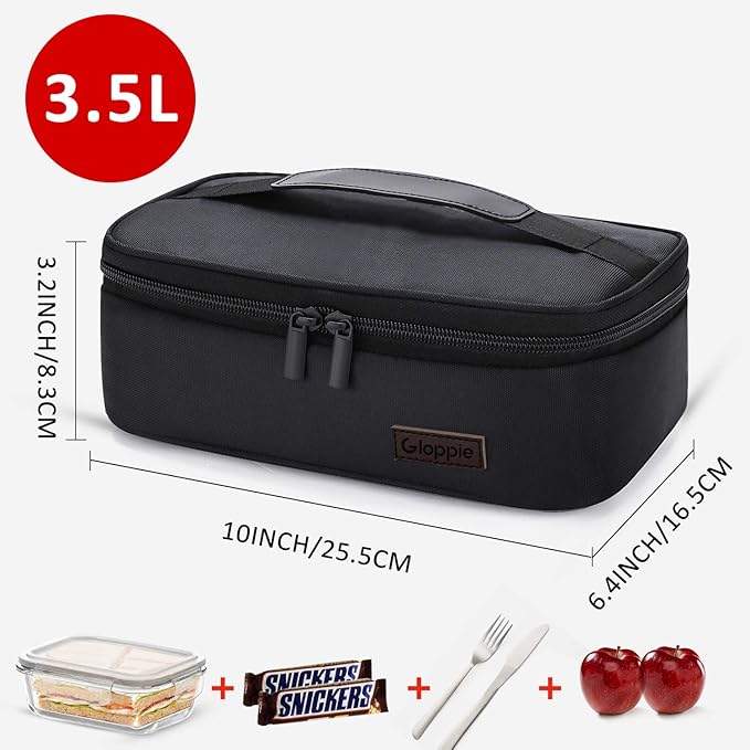 Gloppie Small Lunch Bag for Adults & Kids - Compact Insulated Lunch Box, Durable & Food-Grade Lining | Portable Cooler for Work, School, Travel (Black)