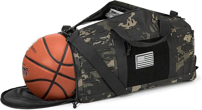 QT&QY 40L Military Tactical Duffel Bag For Men Sport Gym Bag Fitness Tote Travel Duffel Bags Training Workout Bag With Shoe Compartment Basketball Football Weekender Bag