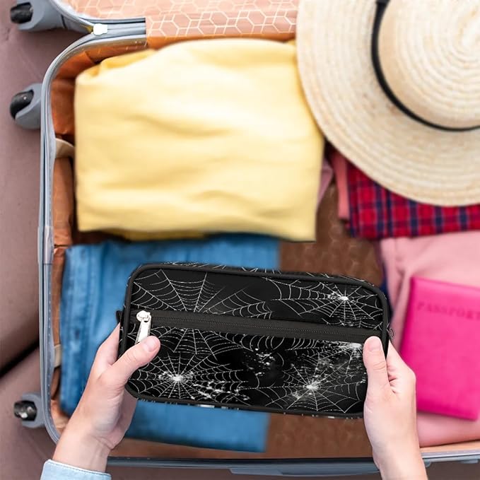 Spiders Web Hanging Toiletry Bag,Travel Hygiene Kits,Waterproof Makeup Carry-on Bags,Cosmetic Bag,Approved Shave Dopp Kit for Toiletries Shower Bathroom Halloween Accessories Gifts Black