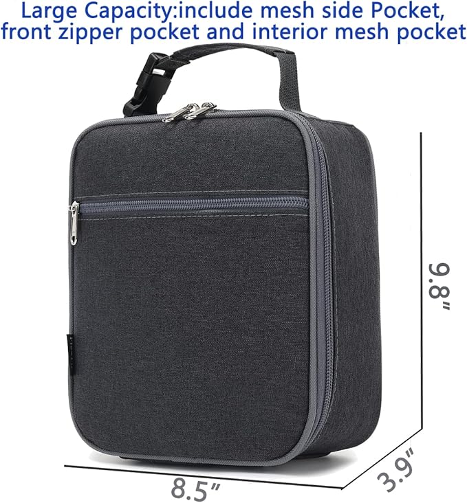 FlowFly Kids Lunch box Insulated Soft Bag Mini Cooler Back to School Thermal Meal Tote Kit for Girls, Boys, Dark