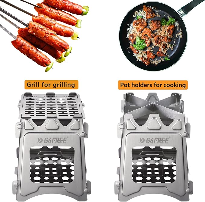G4Free Camping Stove, Portable Wood Stove with Folding Stainless Steel, Pocket Backpacking Stove Outdoor Camping Hiking Traveling BBQ