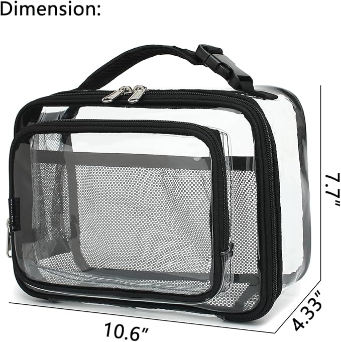 FlowFly Clear Kids Lunch Box, See Through Plastic Lunch Bag with buckle for Boys & Girls, Stadium Approved Clear Bag with Front Pocket for Work Concerts Sports Events Festivals