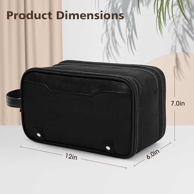 Wedama Toiletry Bag for Men, Large Hanging Travel Toiletry Bag, Extra Electronic Organizer Bag Waterproof Shaving Bag for Toiletries with PU Handle for Travel Business Trips Swim Camping, Black