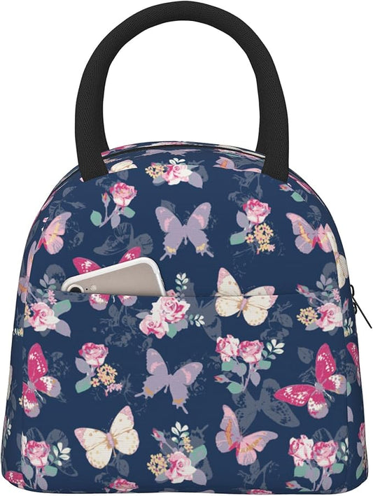 Lunch Bag Lunch Box for Women Men Boys Girls, Reusable Insulated Lunch Tote Bag, Leakproof Thermal Cooler Sack Food Handbags High Capacity for Work School Picnic Camping Gifts (Butterfly)