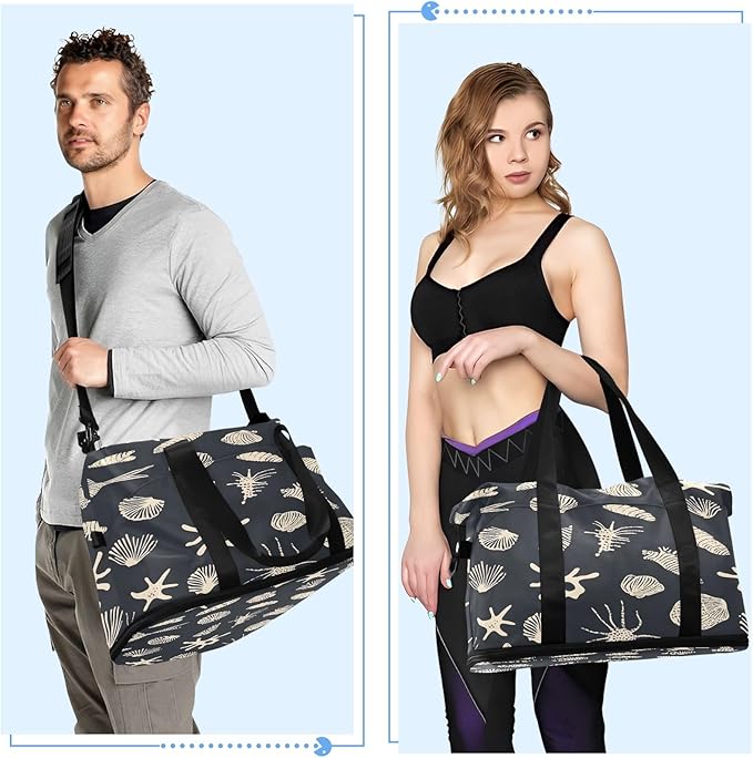 Black Ocean Color Art Travel Duffel Bag Waterproof Gym Sport Tote Bag Carry On Weekender Bag with Compartment
