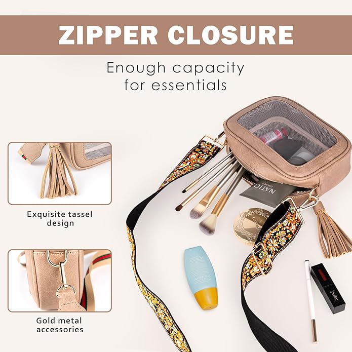 Viva Terry Clear Bag for Stadium Events Approved, Small Clear Crossbody Purse with 2 Adjustable Straps for Makeup Toiletry