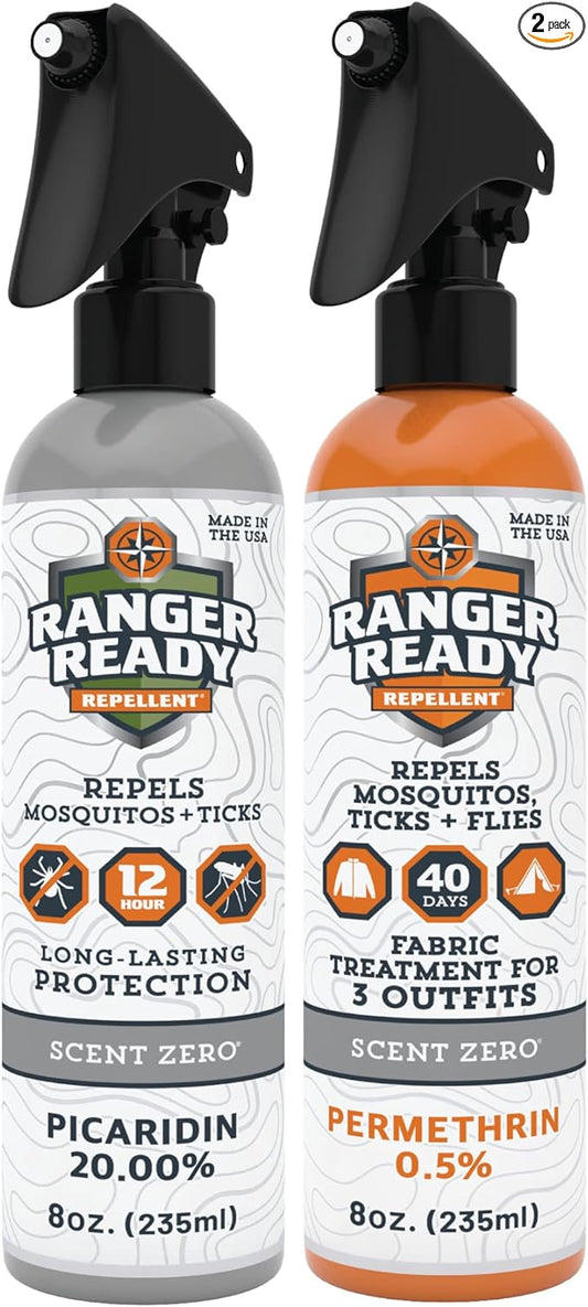 Ranger Ready Repellents P2Pak Permethrin + Picaridin Tick & Insect Repellent, Scent Zero, 8 Fl Oz. (Pack of 2)
