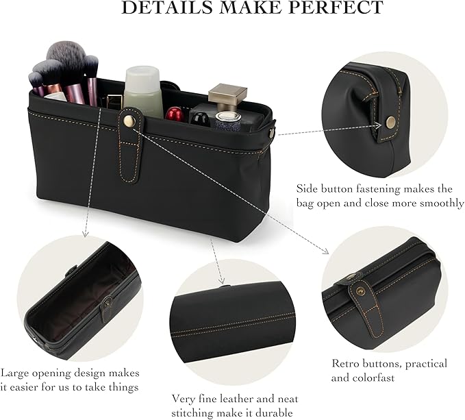 Personalized leather toiletry bag for men, mens travel bag toiletry, small dopp kit waterproof, top grain leather cosmetic bag, shaving bag without zipper