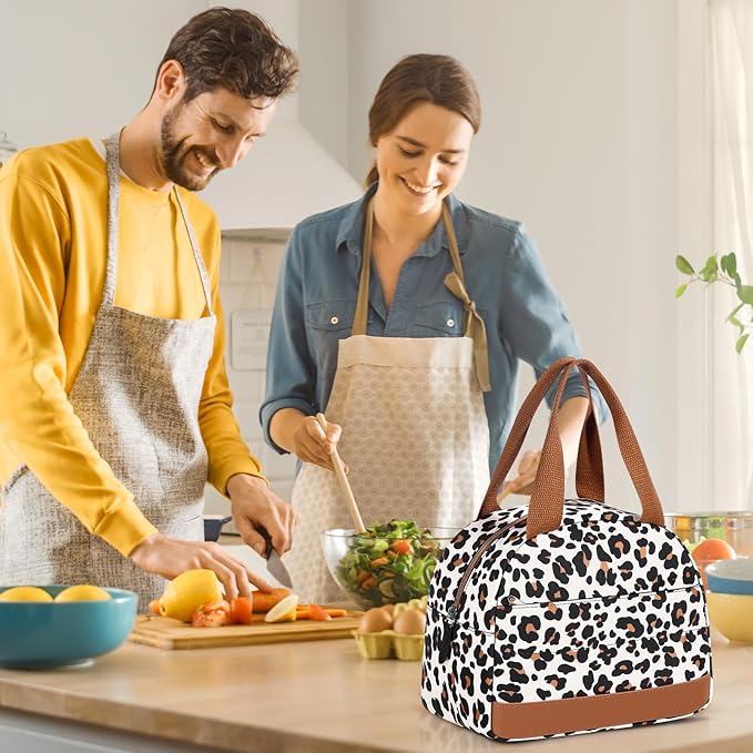 Lunch Box Lunch Bag for Women Men, Leakproof, Insulated Lunch Box Tote with Large Capacity, Lunch Container for Work/Office (Small Leopard Print)