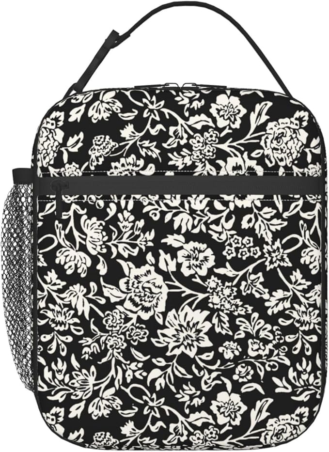 Modern Vintage Whimsical Floral Lunch Box for Women, Flower Tote Bag for Girls, Kids Lunch Bag Reusable Insulated Lunch Bag for School Work Picnic