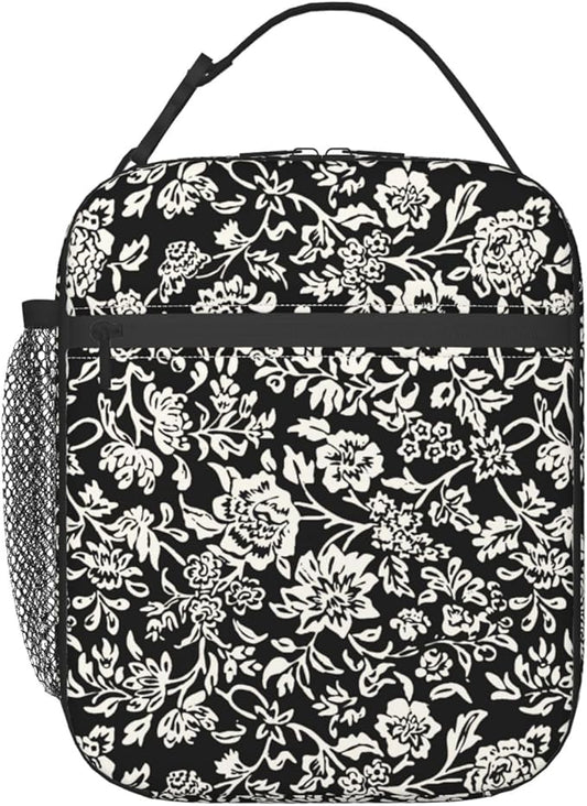 Modern Vintage Whimsical Floral Lunch Box for Women, Flower Tote Bag for Girls, Kids Lunch Bag Reusable Insulated Lunch Bag for School Work Picnic