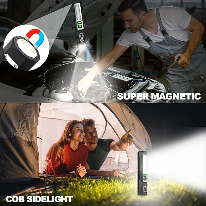 Rechargeable Flashlights High Lumens - 20,000LM Super Bright Small Pocket Magnetic Flashlight, 8 Modes LED Tactical Flash Light, Dual Button Powerful Flashlight for Camping (1, Pure Black)