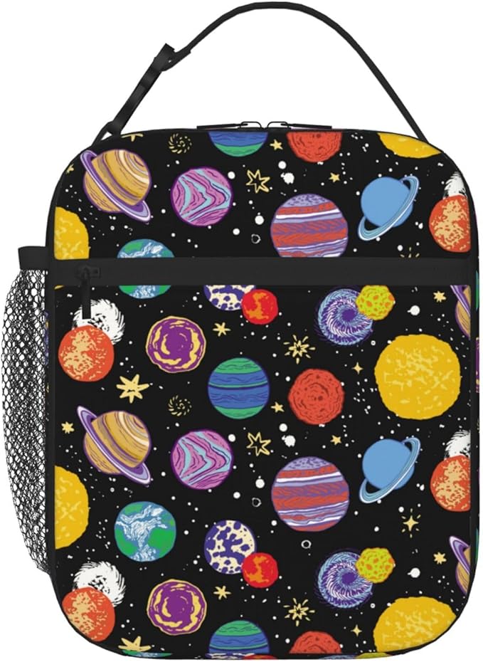 Cartoon Space Planet Insulated Lunch Bag Reusable Cooler Lunch Box Portable Leakproof Thermal Container Tote Bags for Girls Boys School Travel