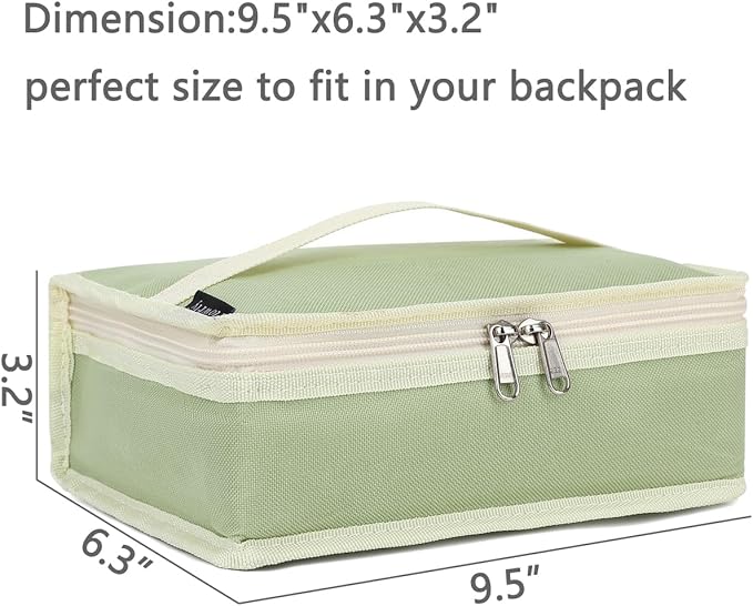 FlowFly Small Insulated Lunch box Portable Soft Bag Mini Cooler Thermal Meal Tote Kit with Handle for Work & School, Light Matcha