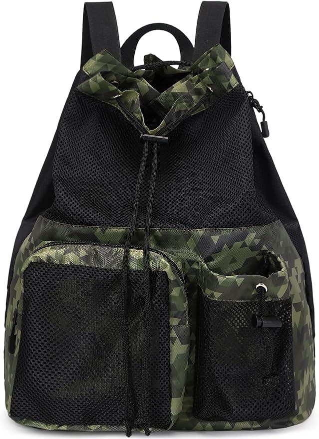 Lohol Large Mesh Drawstring Backpack with Shoe Bag, Durable Swimming String Sack with Handle for Sports Gym Yoga Beach Travel