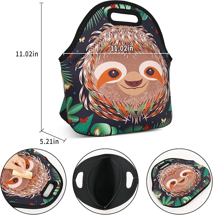 Violet Mist Sloth Neoprene Large Lunch Bag Women Insulated Cute Small lunch Bag Tote Work Outdoor Picnic Washable Lunch Box for Mens with Containers Zipper Thanksgiving Christmas Gift
