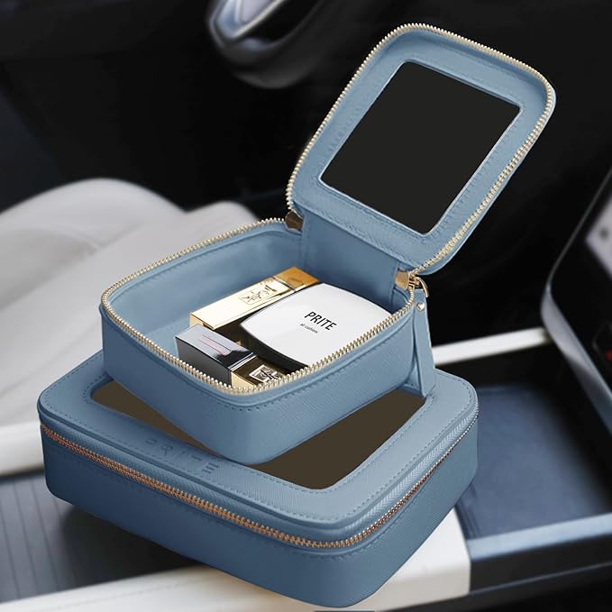 Prite Clear Makeup Bag Cosmetic Organizer Case Waterproof Travel Toiletry Bag Skincare Pouch with Golden Zipper(Blue)