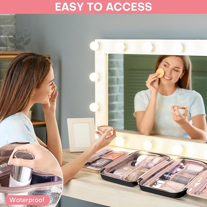 Travel Size Toiletry Bag for Women, Portable Cosmetic Bag with Hanging Hook, Travel Essentials Water-resistant Makeup Organizer for Accessories, Shampoo, Full-size Container, Toiletries