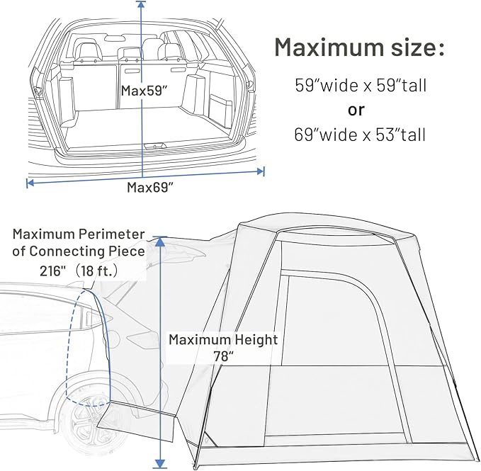 TIMBER RIDGE 5 Person SUV Tent with Movie Screen Weather Resistant Portable for Car SUV Van Camping, Includes Rainfly and Storage Bag, 10' W X 8' L X 7.1' H Green