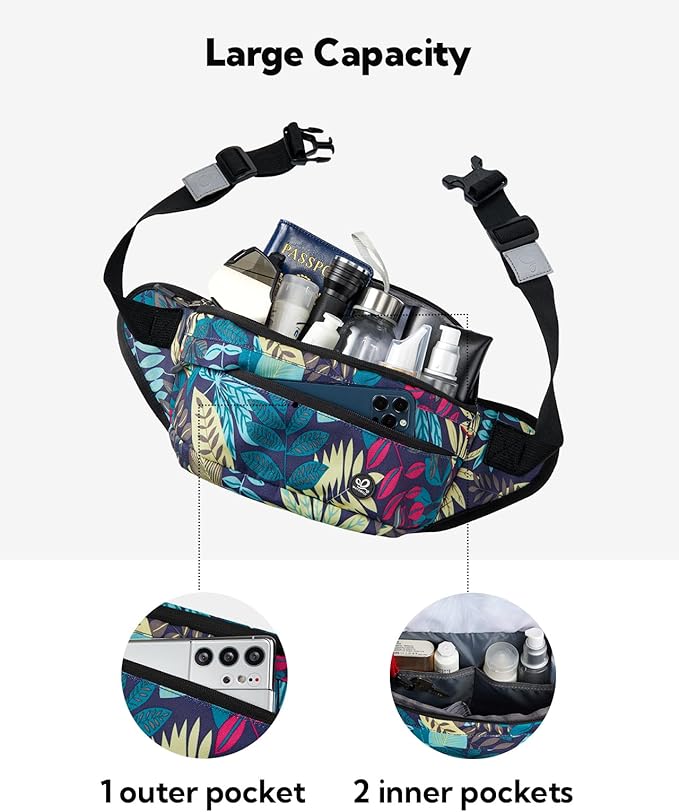 WATERFLY Fanny Pack for Men Women Water Resistant Large Hiking Waist Bag Pack Carrying All Phones for Running Walking Traveling