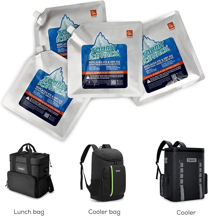 TOURIT Reusable Ice Pack for Coolers Long Lasting Cooler Ice Packs for Cooler Bag Lunch Bags/Boxes, Cooler Backpacks, Freezer Packs for Coolers