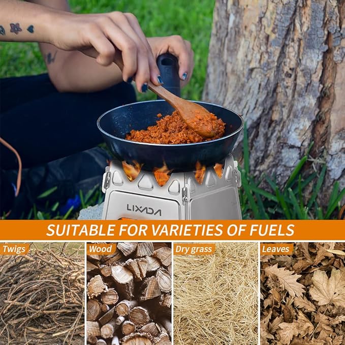 Lixada Camping Wood Stove Folding Lightweight Stainless Steel Wood Burning Stoves Portable Backpacking Stove for Outdoor Camping Hiking Backpacking Picnic Hunting BBQ