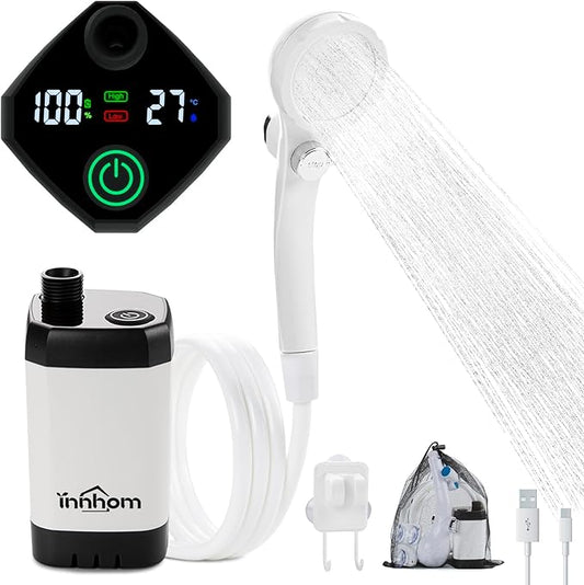 innhom Portable Camping Shower, 6000mAh Rechargeable Camp Shower Pump with LED Display, 2 Mode Electric Portable Shower for Camping, Hiking, Travelling, Washing
