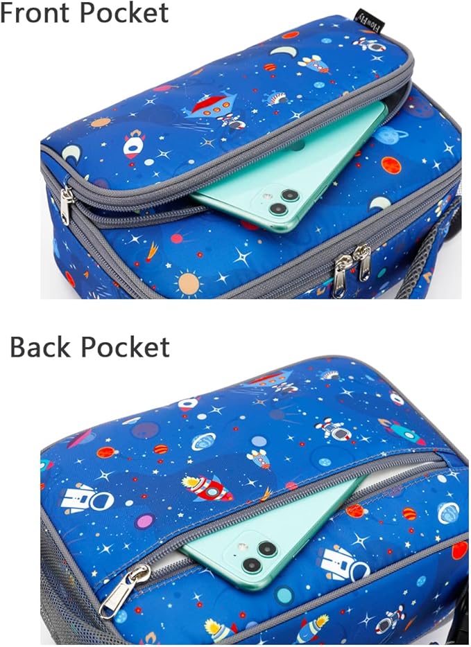 FlowFly Kids Lunch box Insulated Soft Bag Mini Cooler Back to School Thermal Meal Tote Kit for Girls, Boys, Astro&Rocket