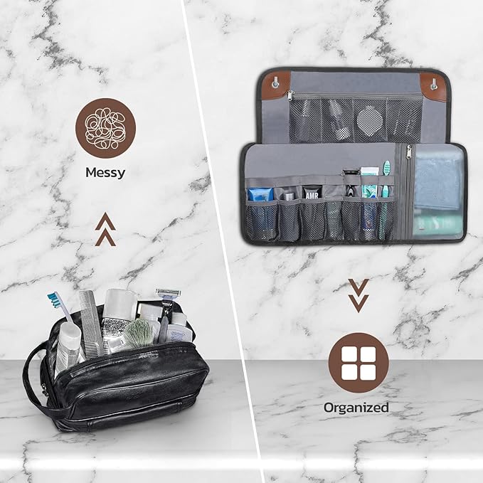 Toiletry Bag for Men, Travel Essentials Travel Toiletry Bag, Water-Resistant Compact Bathroom Roll Organizer for Hygiene, Shaving kit, Gifts for men