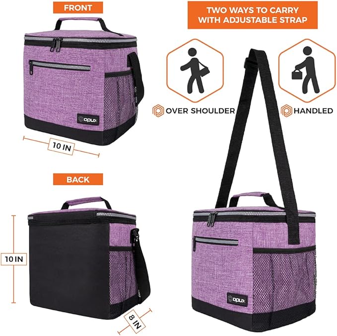 opux Extra Large Insulated Lunch Box Men Women, Lunch Bag for Work, Leakproof Soft Cooler Tote Adult, Lunch Pail, Picnic Beach Collapsible Food Bag with Shoulder Strap, Purple