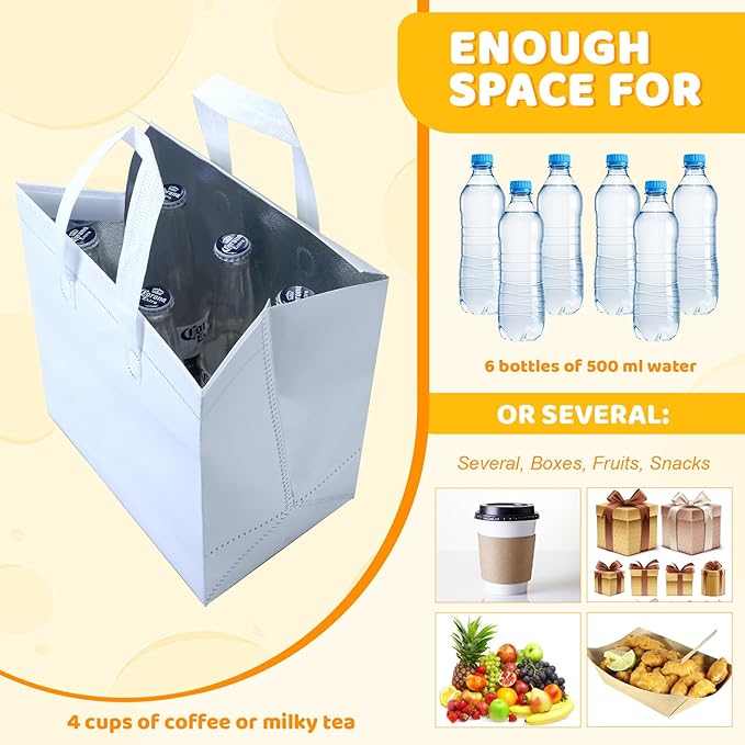 Hushee 200 Pcs Insulated Take out Bags Bulk Thermal Insulation Take Away Bags Disposable Cooler Bags 10.24x11.02x6.69 Inch for Grocery Lunch Hot Cold Frozen Food Delivery Shipping(White)
