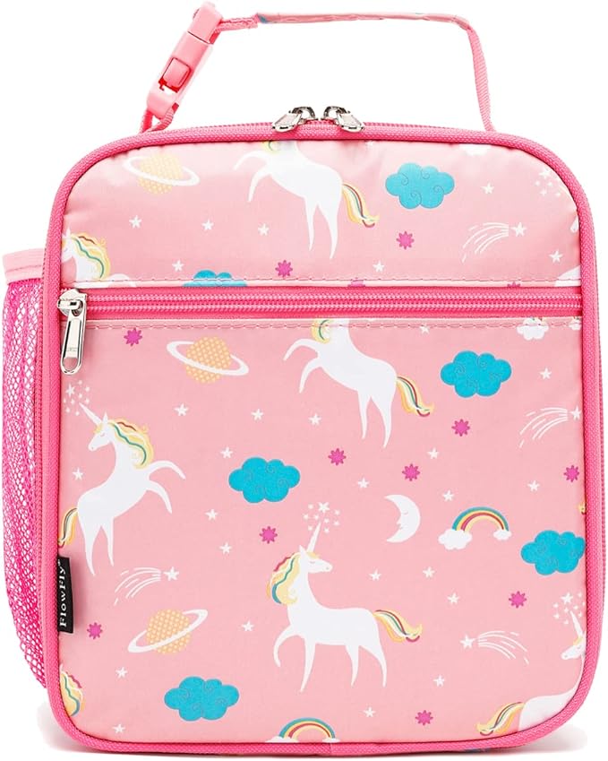 FlowFly Kids Lunch box Insulated Soft Bag Mini Cooler Back to School Thermal Meal Tote Kit for Girls, Boys, Unicorn
