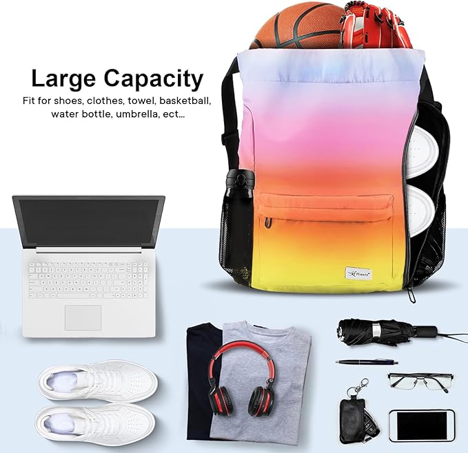 Drawstring Backpack with Mesh Pockets String Gym Bag Sackpack Sandproof Water Resistant Beach Backpack for Men Women