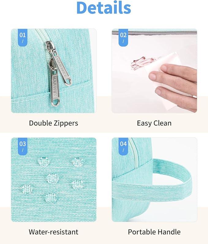 Narwey Clear Travel Toiletry Bags for Traveling Toiletries Men Women, Clear Makeup Bag Cosmetic Bag with Zipper, Make Up Pouch Organizer Bags with Handle, Skincare Bag (Mint Green)