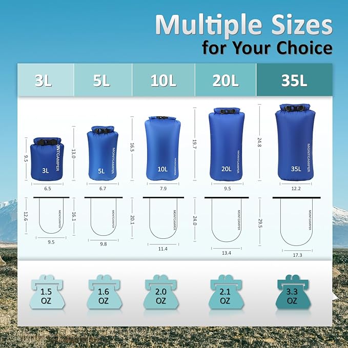 30D Nylon Waterproof Dry Bag-Suitable for Hiking, Kayaking and Rafting-Portable Waterproof Storage Sack with Roll Top Closure-Float on Water(3L/Turquoise blue)