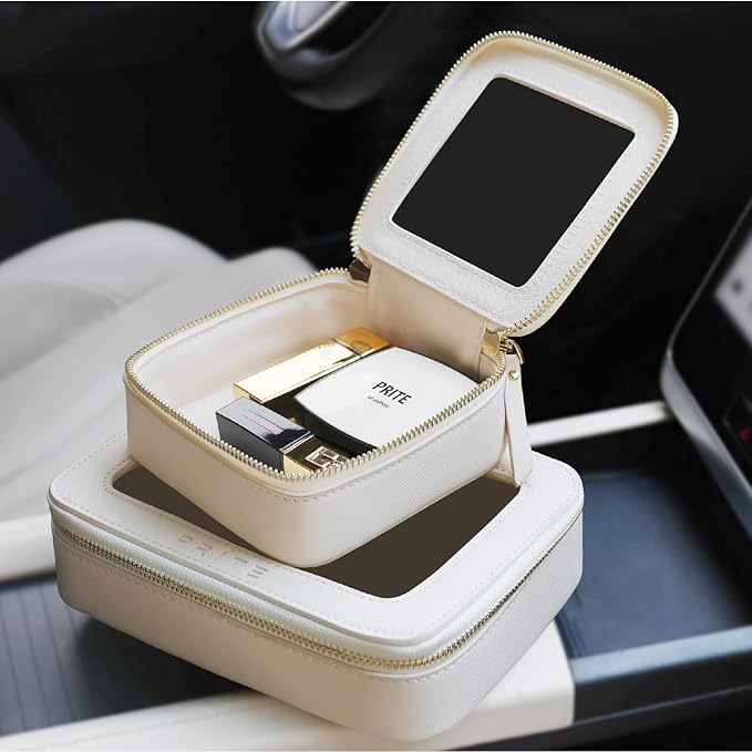 Prite Clear Makeup Bag Cosmetic Organizer Case Waterproof Travel Toiletry Bag Skincare Pouch with Golden Zipper(Beige)