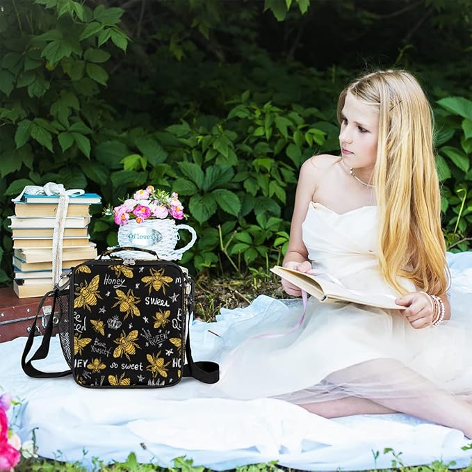 cfpolar Insulated Lunch Bags Animal Bee Letter Quote Lunch Box for Men Boys Girls Reusable Mini Cooler Lunch Tote Lunchbox Thermal Meal Tote Kit with Shoulder Strap for Work School Picnic