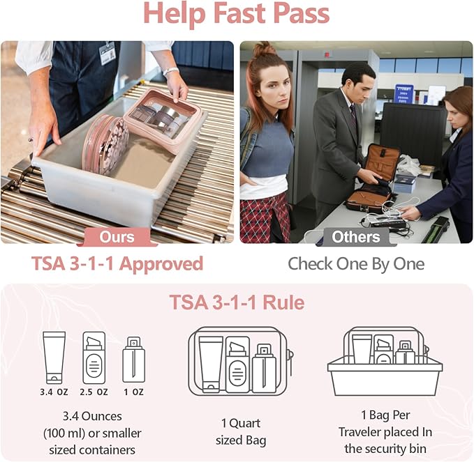 PACKISM TSA Approved Toiletry Bag - Rose Pink Flower Print Clear Shell Bag and Upgrade Color-Edged Quart Size Bag, Perfect for On the Go or Travel, Lightweight and Robust, 2 Pack