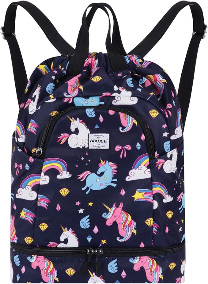 Dry Wet Drawstring Backpack with Shoe Compartment for Women Adjustable Gym Bag