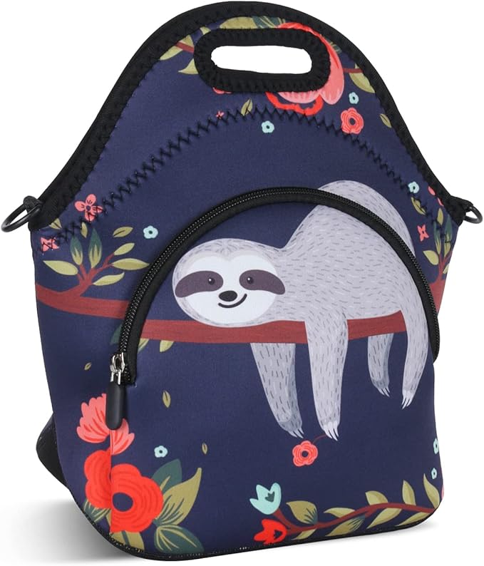 Violet Mist Neoprene Insutated Lunch Bag with Pocket Shoulder for Women Cute Animal Cartoon Lunch Box Resuable Waterproof LunchBag Tote with Zipper Food Container Gift for Men Adult Work Picnic Travel