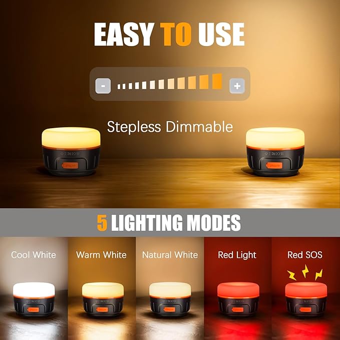 Rechargeable LED Camping Lantern 1000LM, 300H Runtime, 6400mAh, IPX5 Waterproof Tent Light for Camping, Hiking, Power Outages, Home, Emergency Use - Standard Edition,Orange