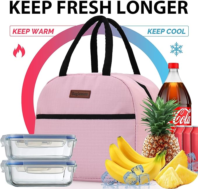 Insulated Lunch Bag for Women Men, Lunch Containers Reusable High Capacity Lunch Tote Bags for for Work Picnic(Pink)