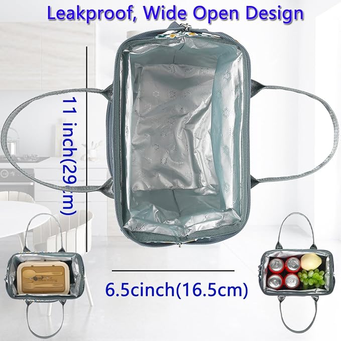 FlowFly Insulated Lunch Bag for Women, Men, Large and Reusable, Handle, Work and Travel Tote and Meal Prep Organizer, Square