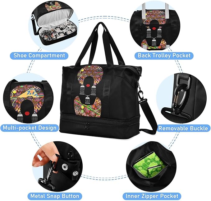 Women's Weekender Duffle Bag for Travel and Gym with Toiletry and Shoes Compartment