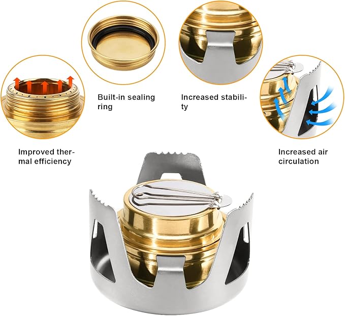 KOMCLUB Mini Alcohol Stove for Backpacking Portable Alcohol Stove Spirit Burner Ultralight Camping Mini Camp Stove Cookware Set Outdoor Camping Hiking Backpacking Picnic