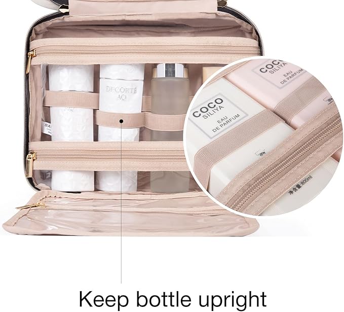 BAGSMART Toiletry Bag Travel Bag with Hanging Hook, Water-resistant Makeup Cosmetic Bag Travel Organizer for Accessories, Shampoo, Full-size Container, Toiletries (Green, Medium)