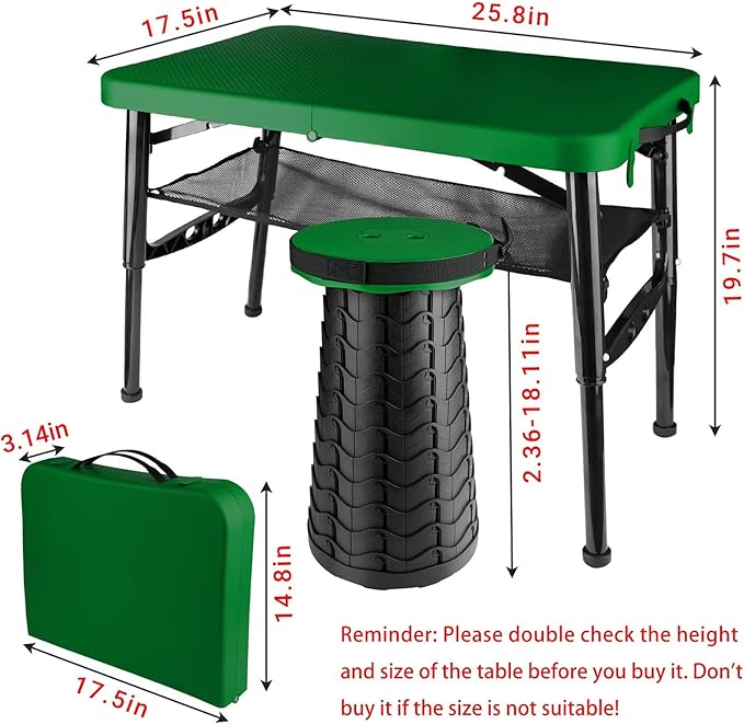 Small Folding Table and Stool, Portable, Adjustable Height, Camping & Picnic Table, 4 Foot, Lightweight